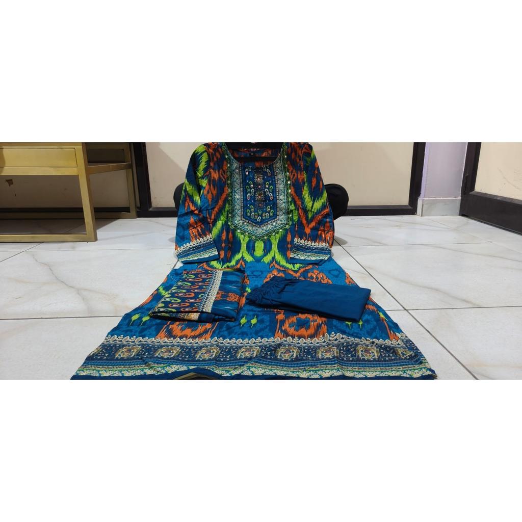 Set Kurta Top Lavorazione Specchio Cotone Pesante Set Kurti Pantaloni Dupatta Indiano Bollywood