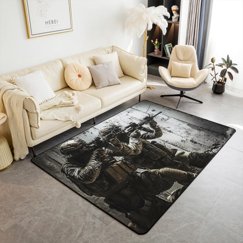 Erosebridal Boys Soldiers Theme Area Rug 3x5,Teens Machine Guns Rug for Bedside,Young Men Army Games Area Rugs for Bedroom,Boys Military Cam