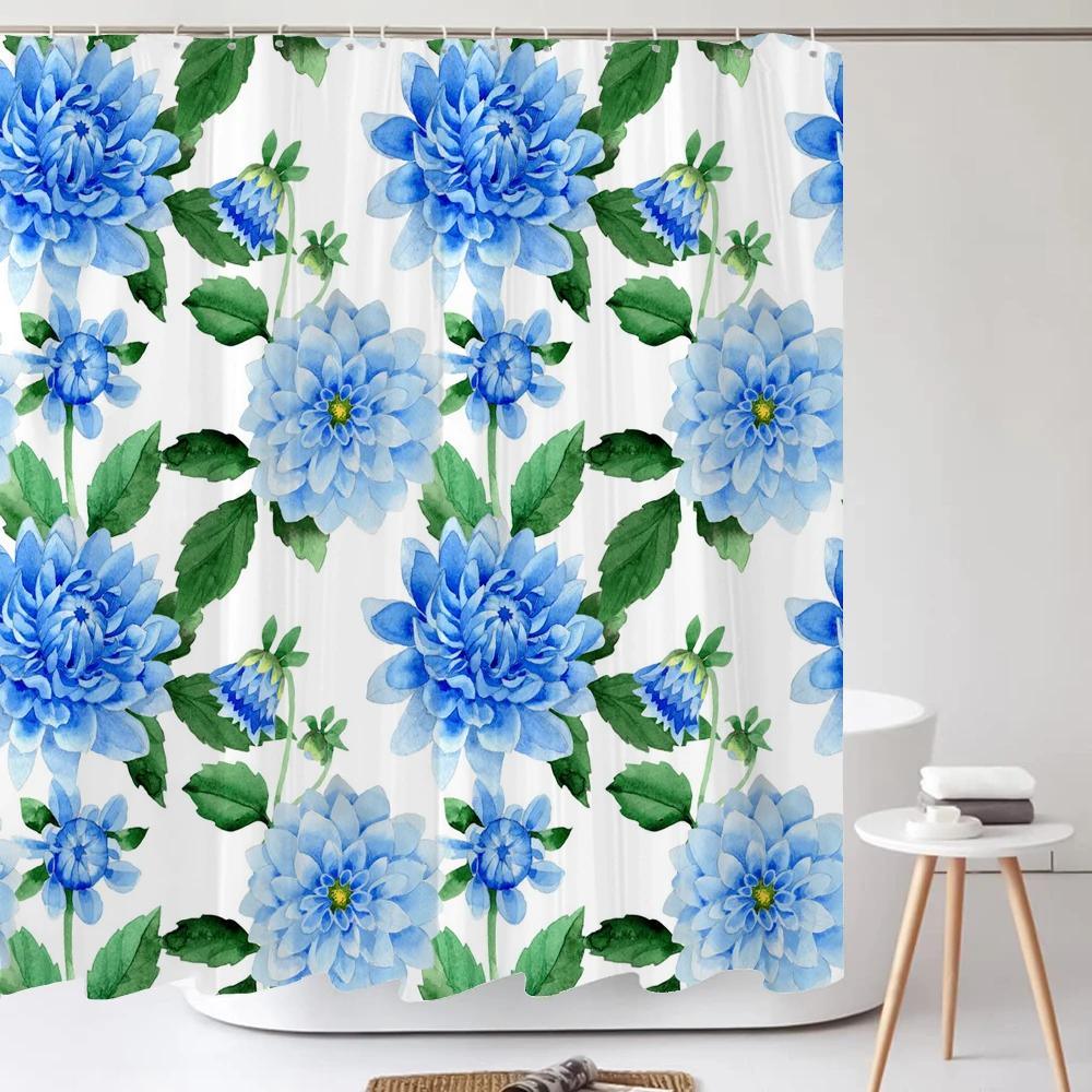 3D Butterfly Flower Printing Bathroom Curtain Polyester Waterproof with Hooks Home Decoration Shower Curtain Bathroom Screen