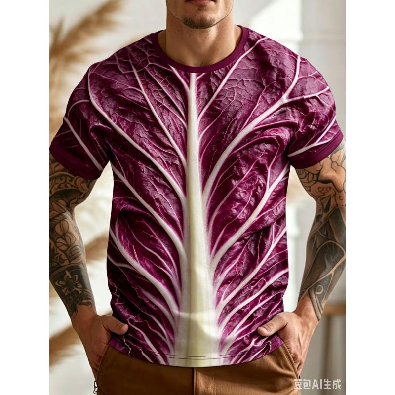 Herren Gelber Mais Koreanischer Salat T-Shirt 3D Gedruckt Kurzarm Gemüse Obst Atmungsaktiv Rundhals Freizeit T-Shirt für Mann