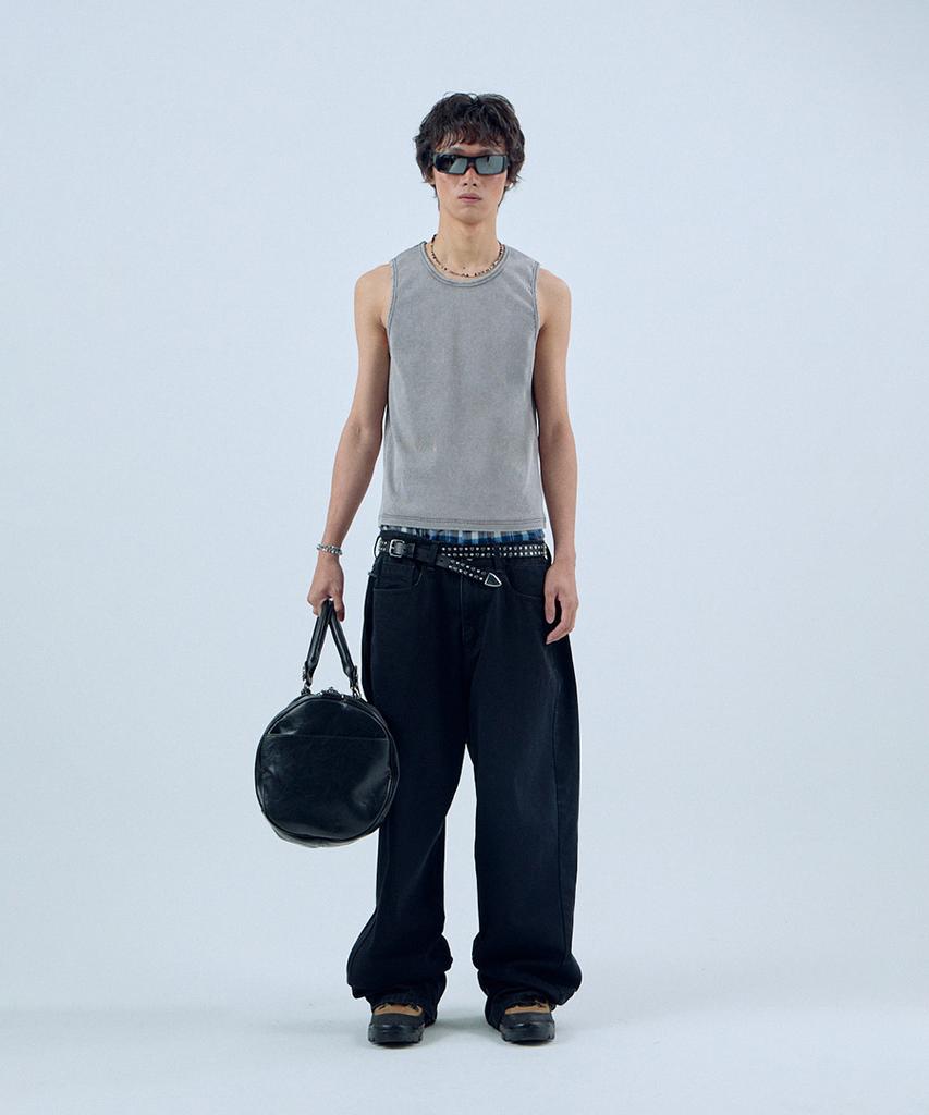 NOISE Washed Dyed Damage Crop Sleeveless - Grey