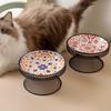 Керамическая миска для кошек с богемским дизайном, миска для кошачьего корма, тарелка для воды, блюдо для закусок, большой диаметр, устойчивая к опрокидыванию, с подставкой для защиты шеи