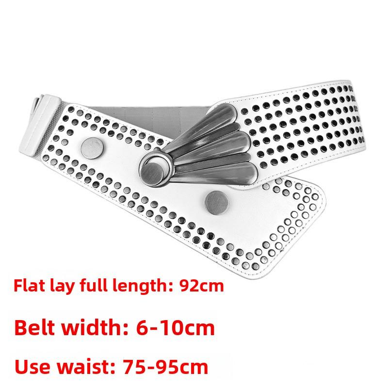 Mei Тяжелая промышленность ремень панк-стиль горячая девушка заклепки широкий пояс юбка джинсовый пояс белый