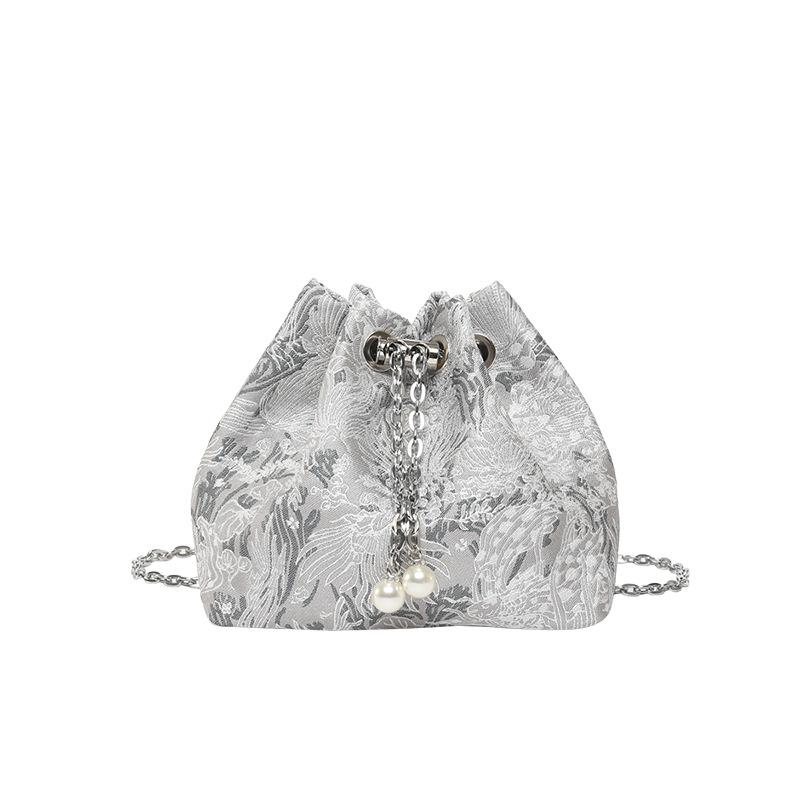 Street Fashion Chain Shoulder Bag 2025 New New Chinese Bucket Bag Simple Strap Sweet Embroidered Oblique Span Bag