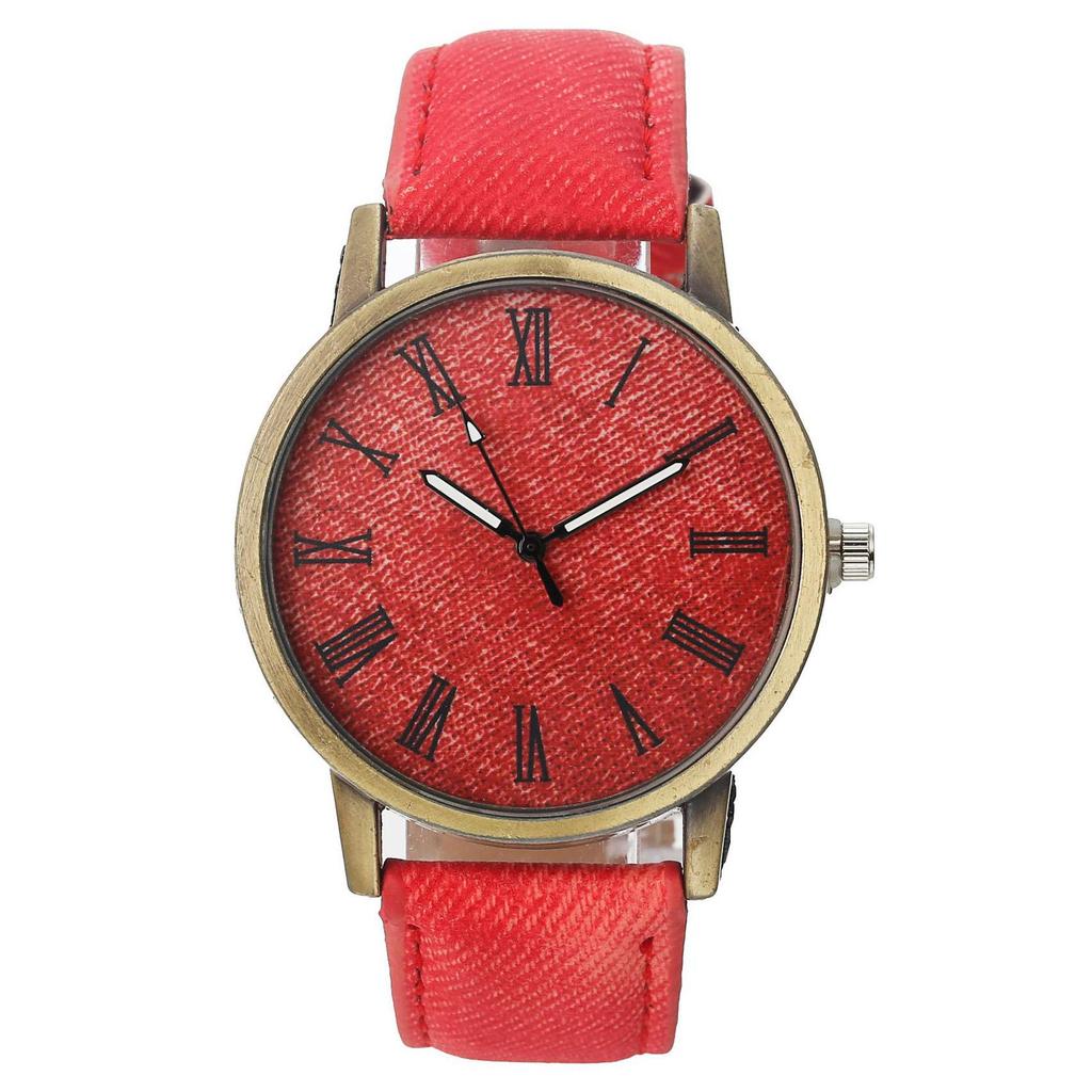 Fashion Multicolor Rome Number Clock Dial Student Leisure Denim Strap Quartz Watch