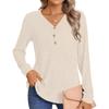 Women's Fashion Color V-Neck Button Loose Long Sleeve T-Shirt Top