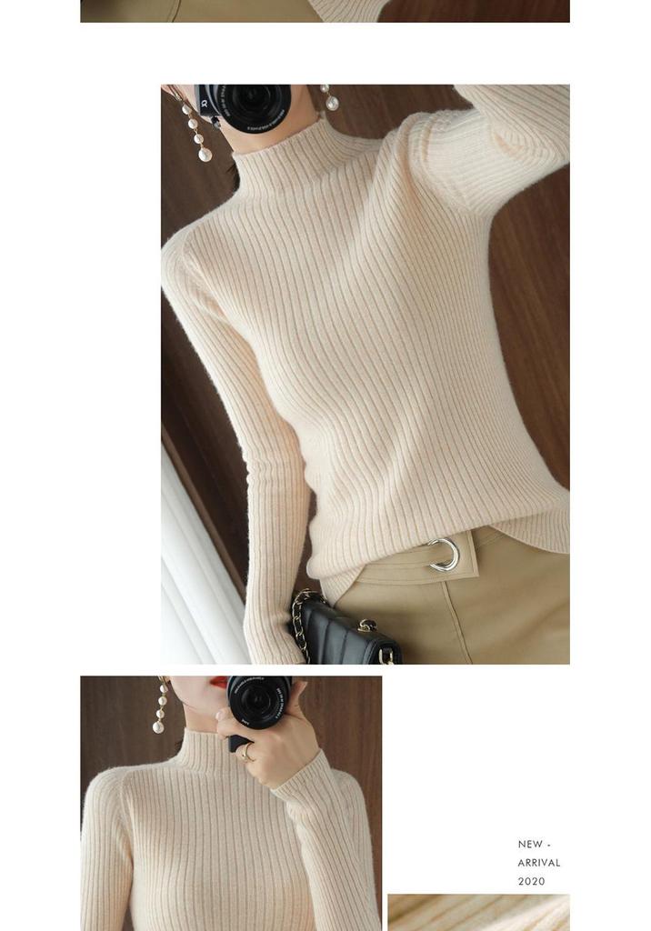 Women's Striped High-Neck Slim Fit Knit Sweater - 2025 Autumn/Winter Collection