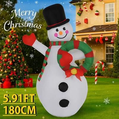 5.91FT Yard Party Decoration Inflatable Snowman Wreath Toy LED Lit Xmas Home Decor Ornaments Supplies Christmas Holiday Gifts