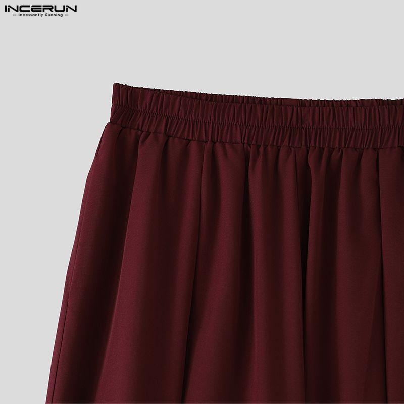 INCERUN Men Drawstring Elastic Waist Solid Color Casual Loose Long Harem Pants Trousers