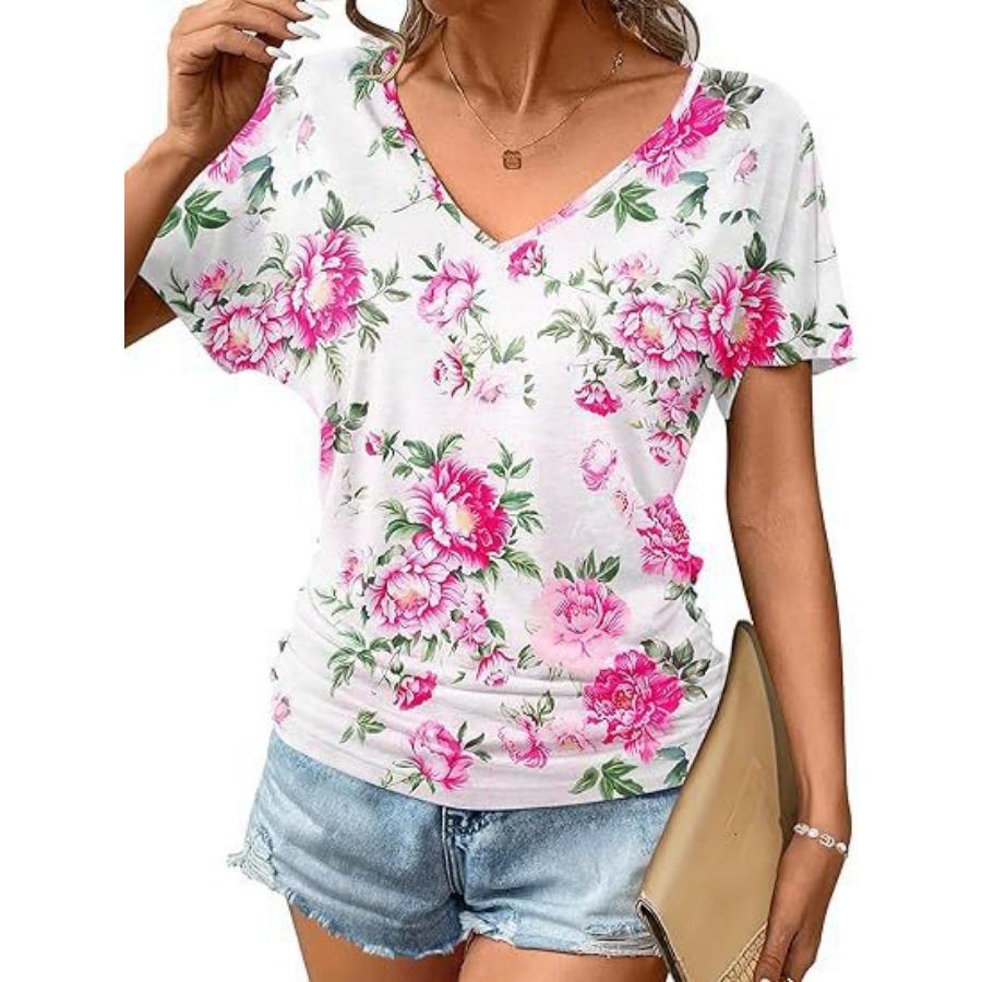 women fashion v neck short sleeve 3d print t shirt summer comfortable sportwear tops