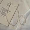 S925 Sterling Silver Freshwater Pearl Retro Handmade Good Luck Necklace & Bracelet Set - Fashionable Simple Clavicle Chain