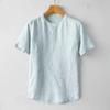 Casual Men's Cotton Linen Blouse Summer Spring O-Neck Button Short Sleeve Beachwear Holiday Blouse Tops