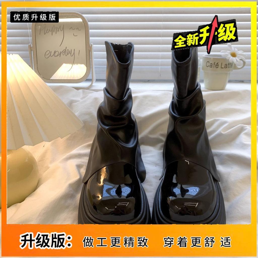 2025 new autumn white Martin boots women's small thick-soled heightening retro trouser boots British short boots