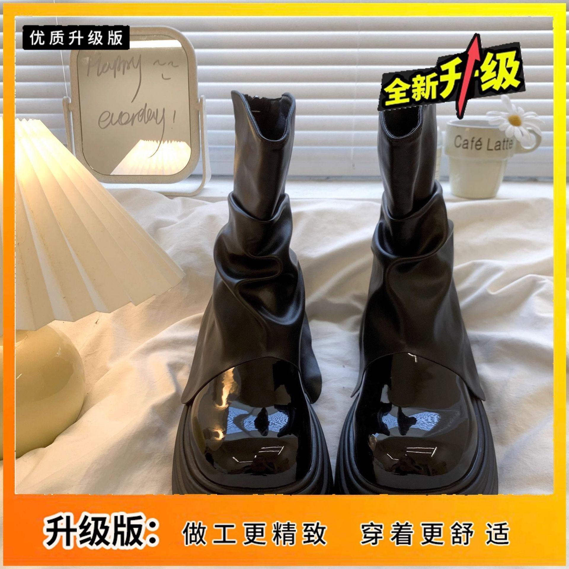 

Высококачественные средние ботинки для женщин, новые популярные 2025 года, толстая подошва, увеличивающая ширину стопы, ретро-ботинки, ботинки Martin для женщин 35 чёрный