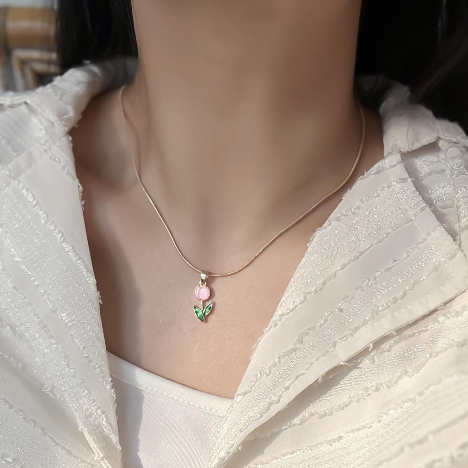 

New Design Elegant Imitation Pearl Tulip Necklace Women Delicate Lily Flower Necklace Bracelet Wedding Party Jewelry Gift