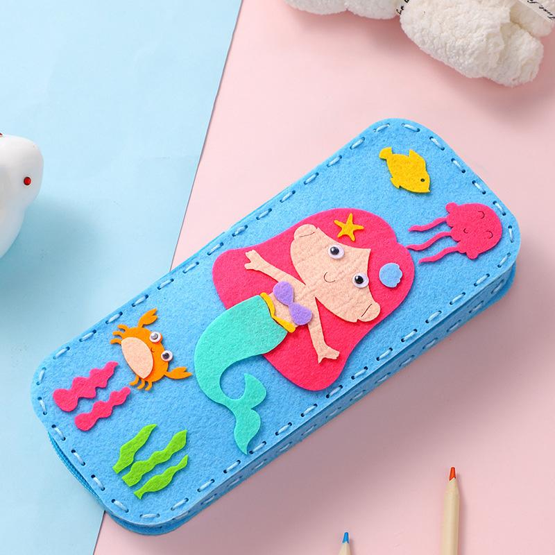Children's Sewing Stationery Bag Handmade Material Kits Cute Cartoon Non-woven Fabric Lacing Pencil Case Craft for Kids Toddlers