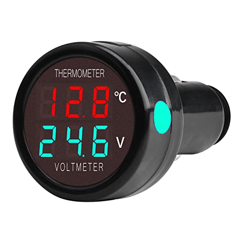 

DiyStduio 2 in 1 Digital Voltmeter Thermometer DC8-36V Dual Display USB Car Charger Plug and Play [Red and Green]