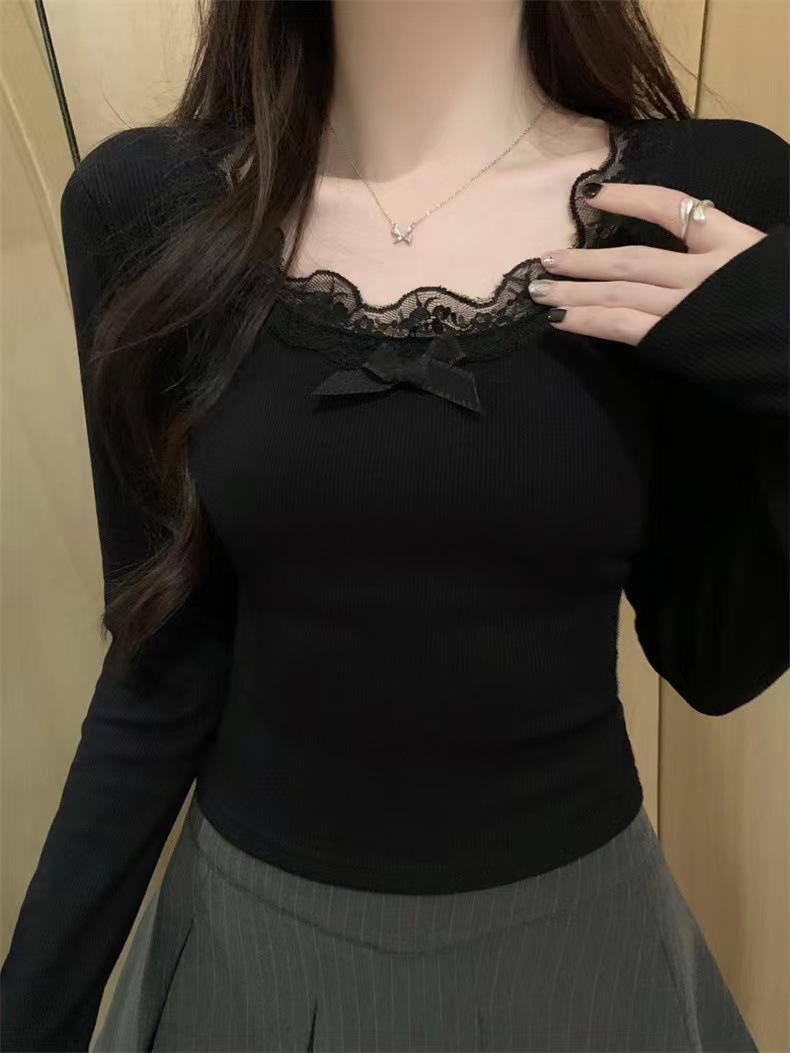 

Футболка с бантом и кружевной вышивкой Sweet and Spicy Pure Lust Style, женская зимняя бархатная майка-пуловер One size