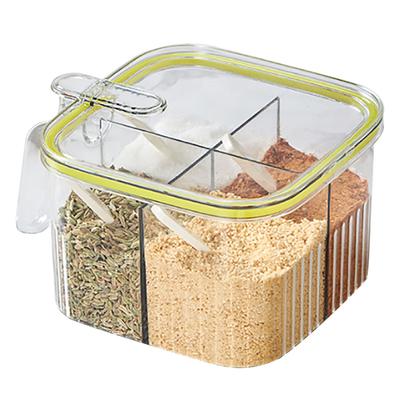 Caja de Condimentos Transparente de 4 Compartimentos, Botes de Especias de Cocina, Contenedor de Almacenamiento de Condimentos con Tapa y Cuchara