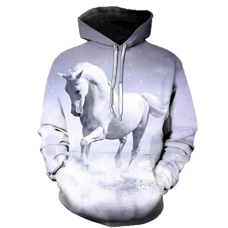 Autumn 3D Horse Pattern Printed Hoodies Fashionable Casual Sports Long Sleeved Men's Hooded Sweatshirts
