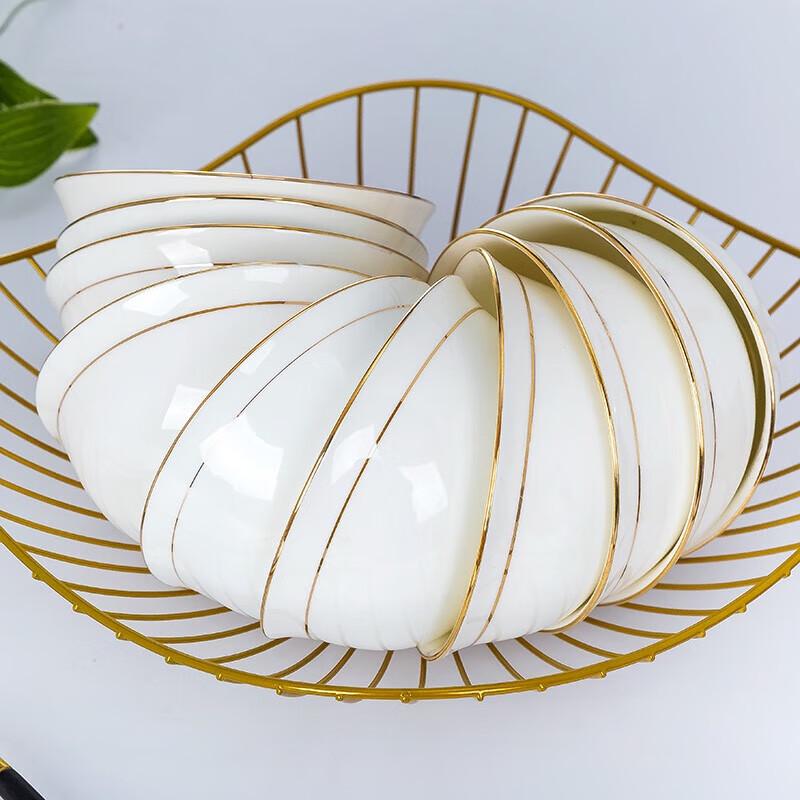 Keramik-Reisschüssel-Set im chinesischen Stil mit Goldrand