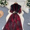 Damenkleid Lange Kleider A-Linie Print Streetwear V-Ausschnitt Kurze Ärmel Elegant Patchwork Y2k Enger Taillenbereich Party Nacht Arbeitskleider
