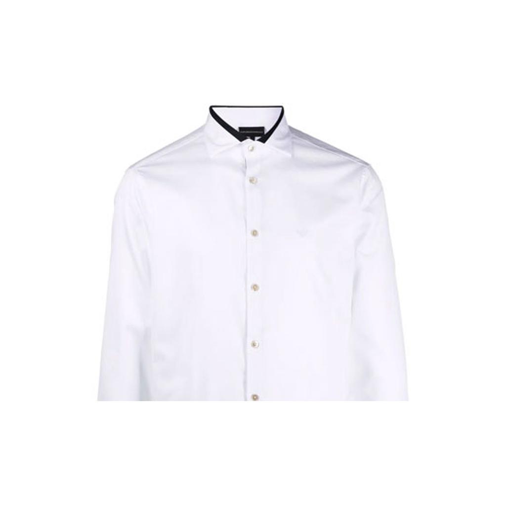 Emporio Armani Color Block Pointed Collar Single Breasted Long Sleeve Shirt Men shirts White 6K1C71-1NZTZ-0100