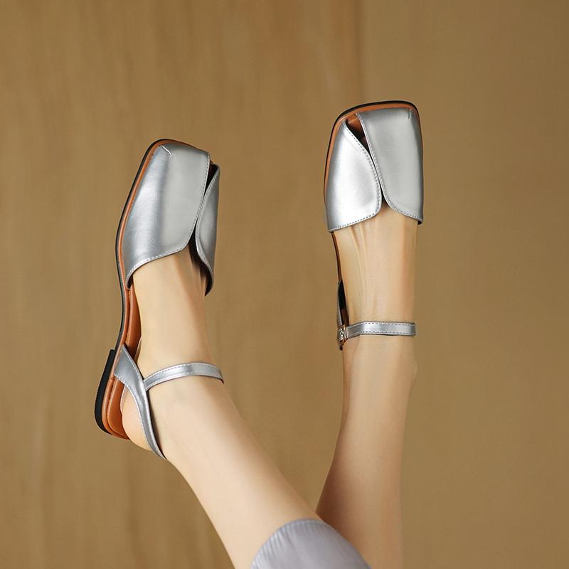 Fashion Women's New Spring/Summer Square Headed Elastic Belt Comfortable Low Heel Large Headed Muller Sandals