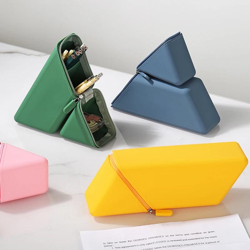 1Pc Silicone Pencil Case/Pen Holder/Pencil Box - Foldable Vertical Stationery Organizer, Pen Storage for Student Office Desktop