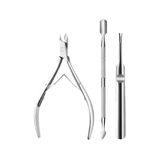 Cuticle nipper 3-piece set, compact, cuticle treatment, multi-functional, made of stainless steel, with protective cover, removal of dead skin and