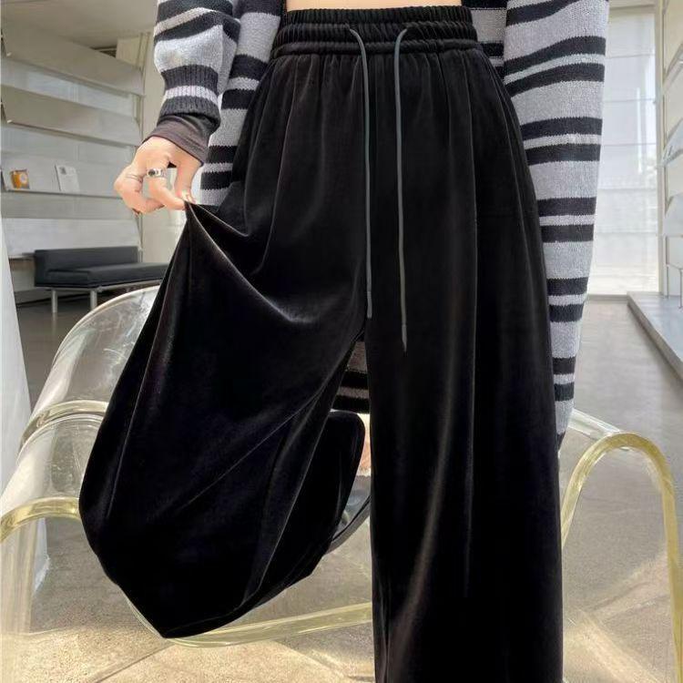 Golden Velvet Wide-Leg Women's Pants - Autumn 2025 Slimming, Versatile, Floor-Length Trousers