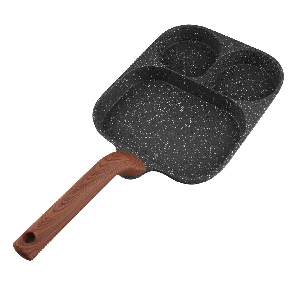 Egg Frying Pan 3 Section Stick Proof Flat Bottom Breakfast Cooking Pan with Heat Resistant Handle for Steak Omelette Black