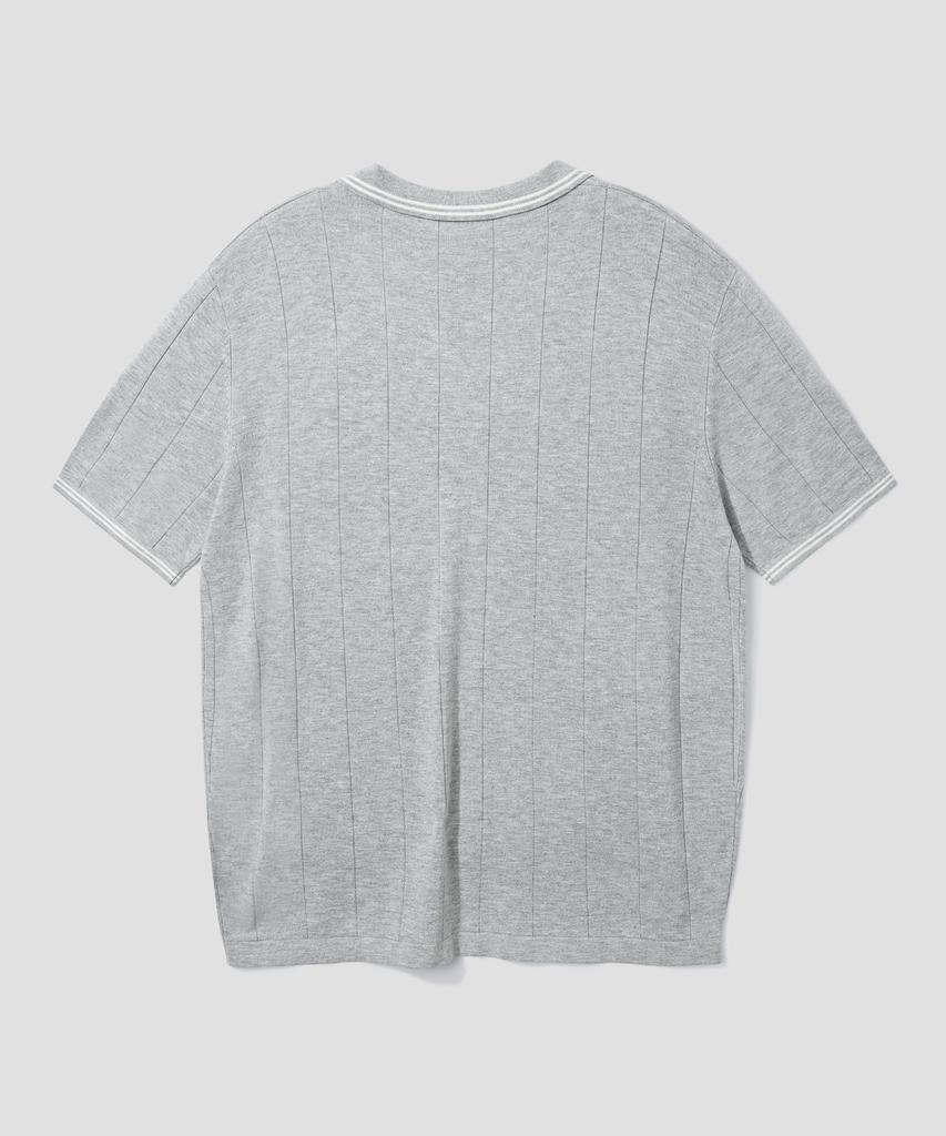 AGOD V-Neck Collared Short-Sleeve Shirt Knit [Heather Grey]