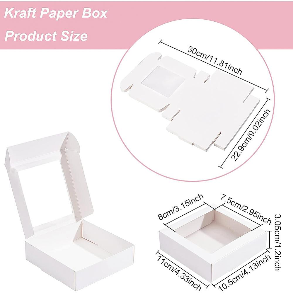 16pcs Square Foldable Creative Cardboard Box Gift Box with Window White 11x10.5x3.05cm