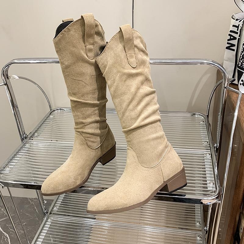 

Заостренные брюки с набивкой сапоги женские осень и зима 2024 новые, но до колена фея темперамент рыцарские сапоги 40