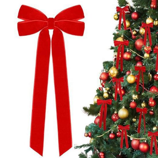 10 Pcs Velvet Christmas Bows 5" X 10" Vintage Ribbon Bow Christmas Tree Ornaments Rustic Crafts Gift Bows for Tree Wreath Garland Holiday Decor