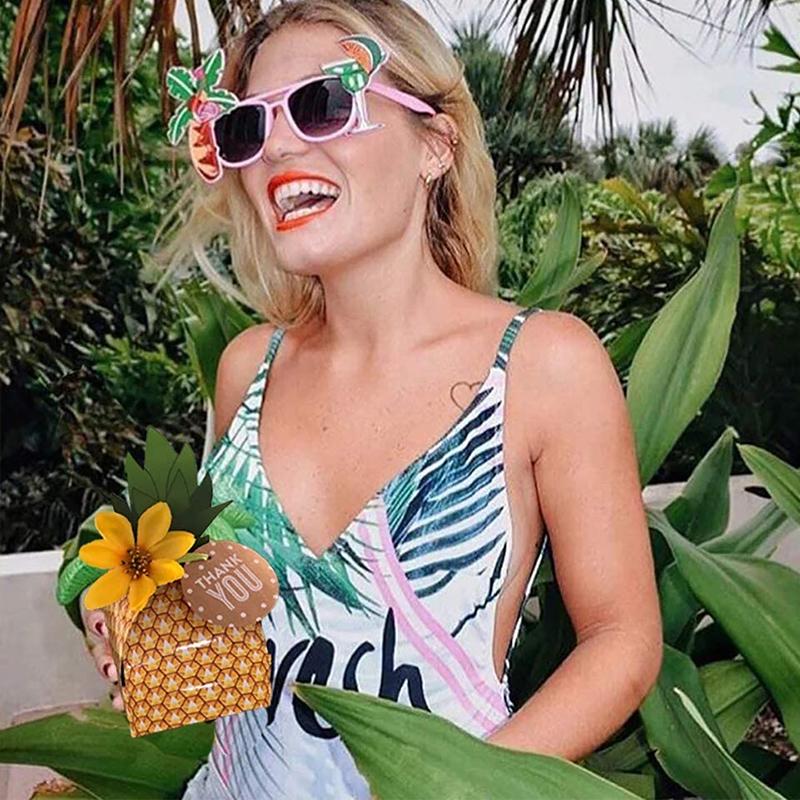12/24pcs Pineapple Candy Cookie Box Hawaiian Party Goodies Gift Packing Box Bag Luau Summer Birthday Wedding Decoration Supplies