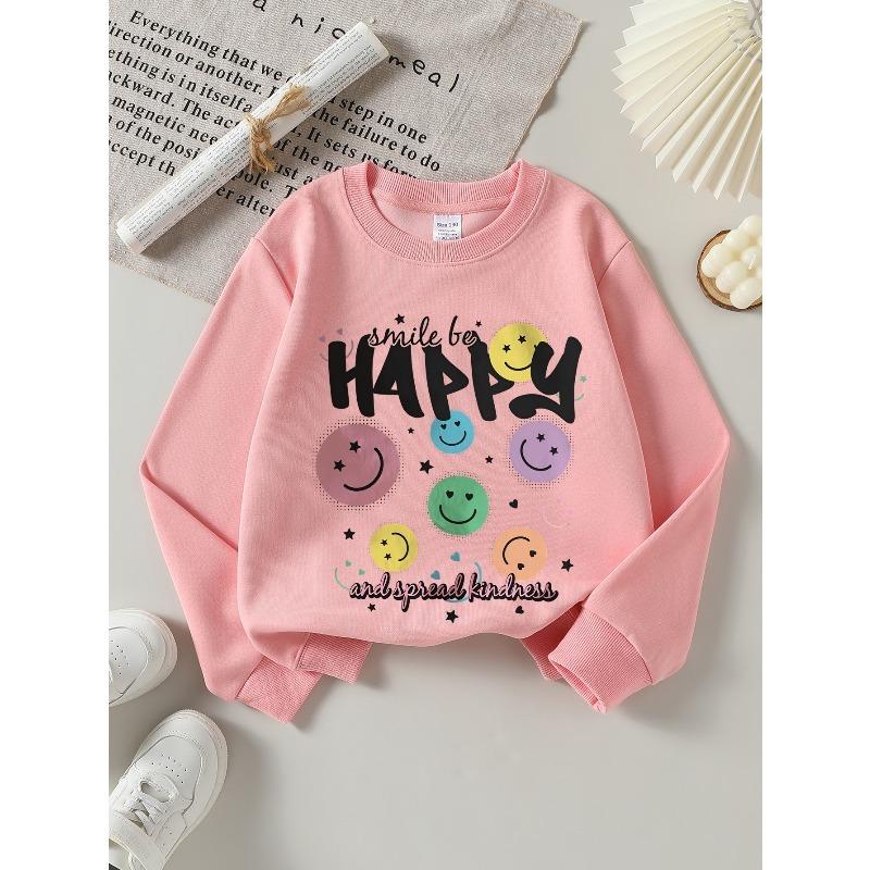 European sizes Kids' Crewneck Sweatshirt Smile Be Happy And Spread Kindness , Sportswear And Casual Wear, Soft And Comfortable, Children's Clothing