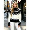 Fall Winter Women's Fair Isle Pattern Half Turtleneck Sweater, Loose Soft Rhombus Jacquard Knit Lazy Top