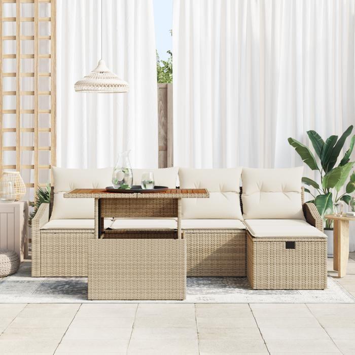 VidaXL Ensemble de Canapé de Jardin 6 Pièces avec Coussins Beige Poly Rotin 3360019