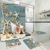 Blue Fishing Net And Whelk 3D Printed Waterproof Shower Curtain Non Slip Rugs Mat Polyester Fabric Waterproof With Hooks