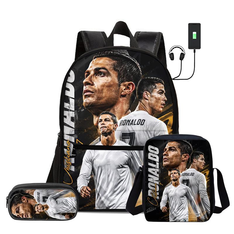 Children 3Pcs Set Daily Pack Football Star Rucksack Best Gift Pupil School Carry Carrier Pencil Bags M-Messis School Bag