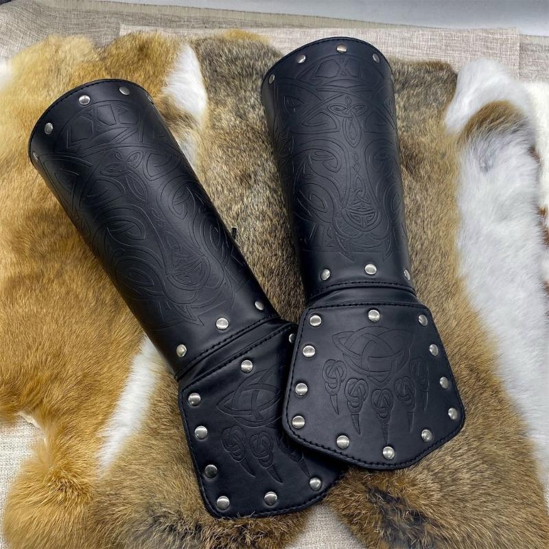 Viking Knight Arm Gauntlets Bracer Vintage Faux Leather Gauntlets Wristband Medieval Leather Bracers Arm Armors