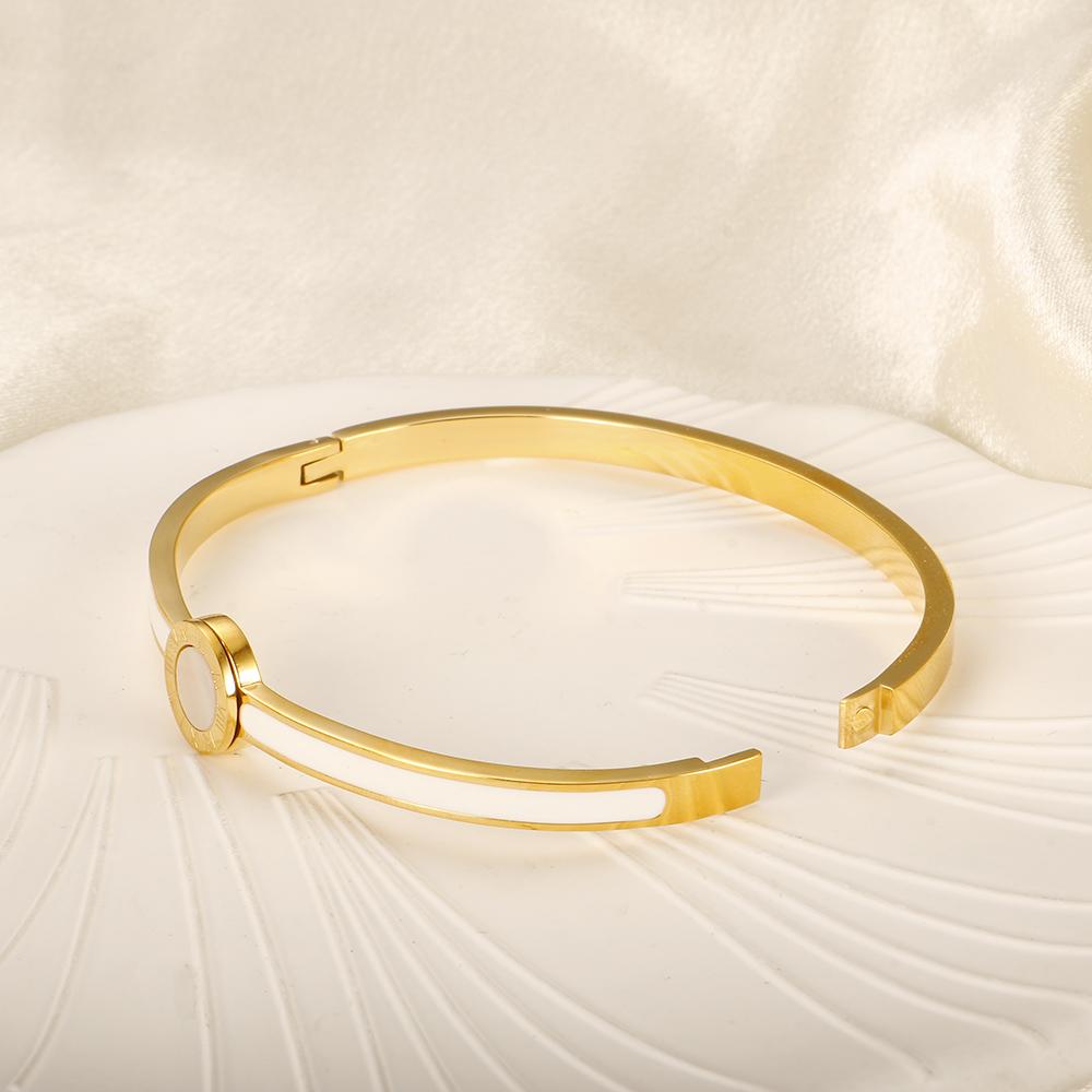 Popularity Stainless Steel Colorful Sweet Enamel Shell Bangle for Women Round Roman Numerals Bracelet Waterproof Trendy Jewelry