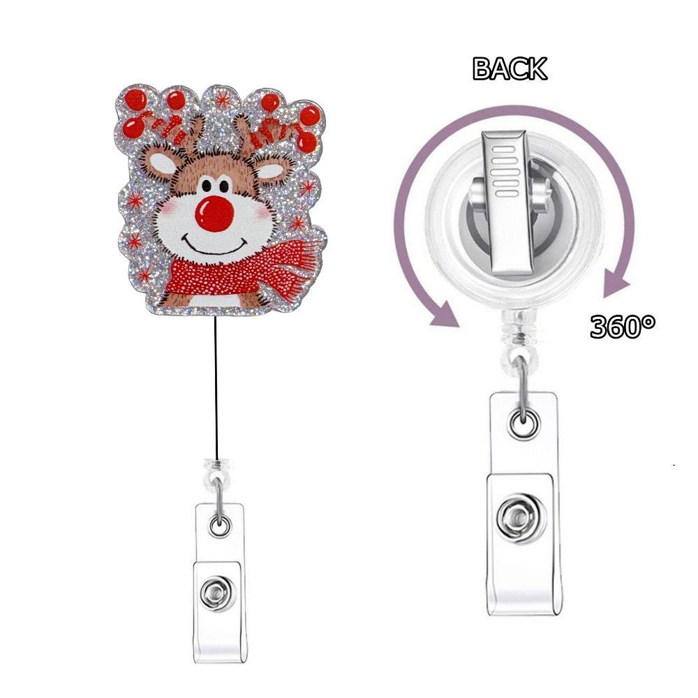 Retractable Christmas Badge Reels Christmas Hat Snowman Elk Alligator Badge Clip  Xmas