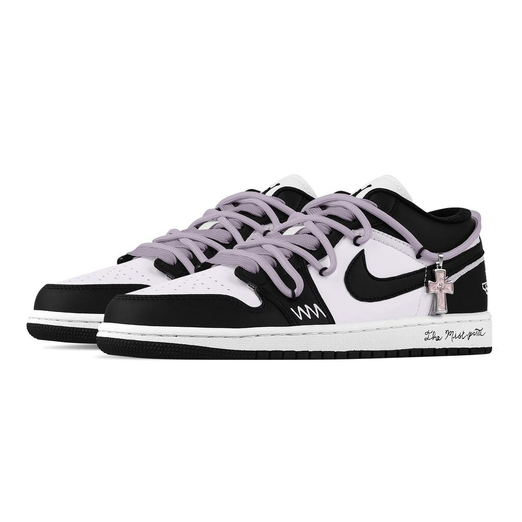 Jordan Air Jordan 1 Taro Paste Boba, Heart Box Low top Vintage Basketball Shoes Women's Black White Purple DC0774-101(Team773--)