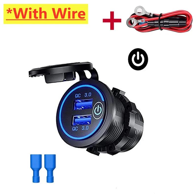 60W Dual QC 3.0 Dual USB Fast Car Charger Socket 12V/24V Waterproof with Switch Auto Car Quckly Charging Adapter Power Outlet