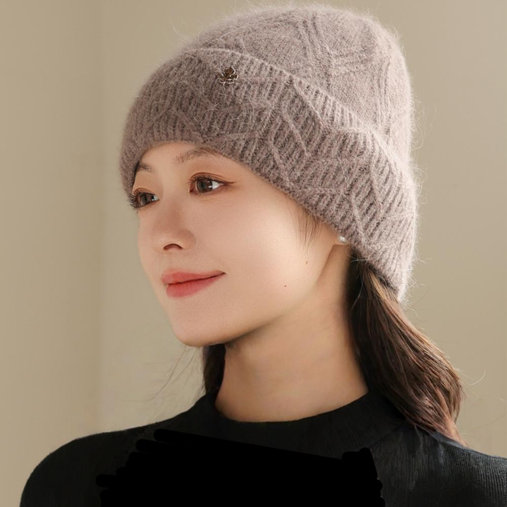 Nowa Damska Zimowa Ciepła Czapka Damska Czapka Beanie Dla Kobiet Prosty Design Dekoracja Casualowa Królicza Dzianinowa Czapka Zimowa Ciepła Czapka