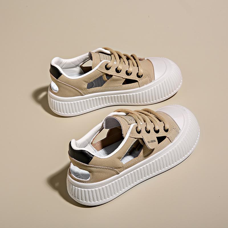 

Модная повседневная женская обувь 2024 года, летние новые повседневные белые туфли с вырезами, дышащие и универсальные удобные туфли-одиночки 40 хаки