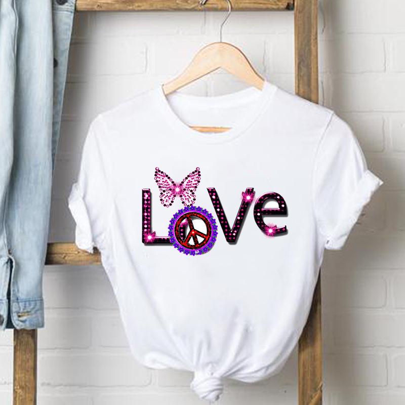 Kläder Fritidströja Kortärmad Söt fjäril Trend Söt T-shirt med tryck för kvinnor Sommarmode T-shirt Dam Kvinnlig Grafisk T-shirt